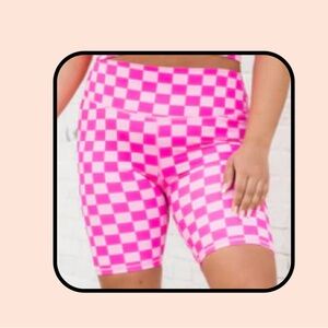 Pink Lily Pink Checkered Biker shorts